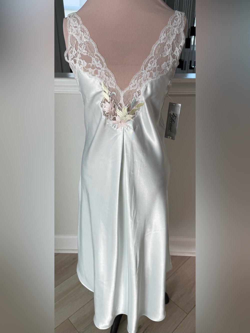 NWT Vintage Etienne Light Mint Green, Satin Lace-Trim, Slip Nightgown Size S